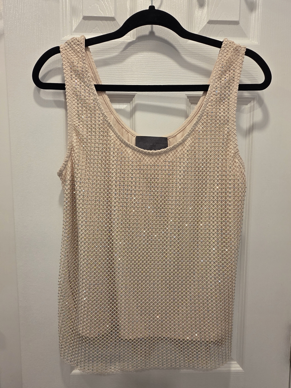 Sunday in Brooklyn Cream Sequin Mesh Tank